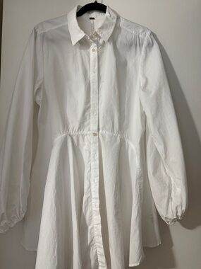 Free People White Button-Front Peplum Shirt